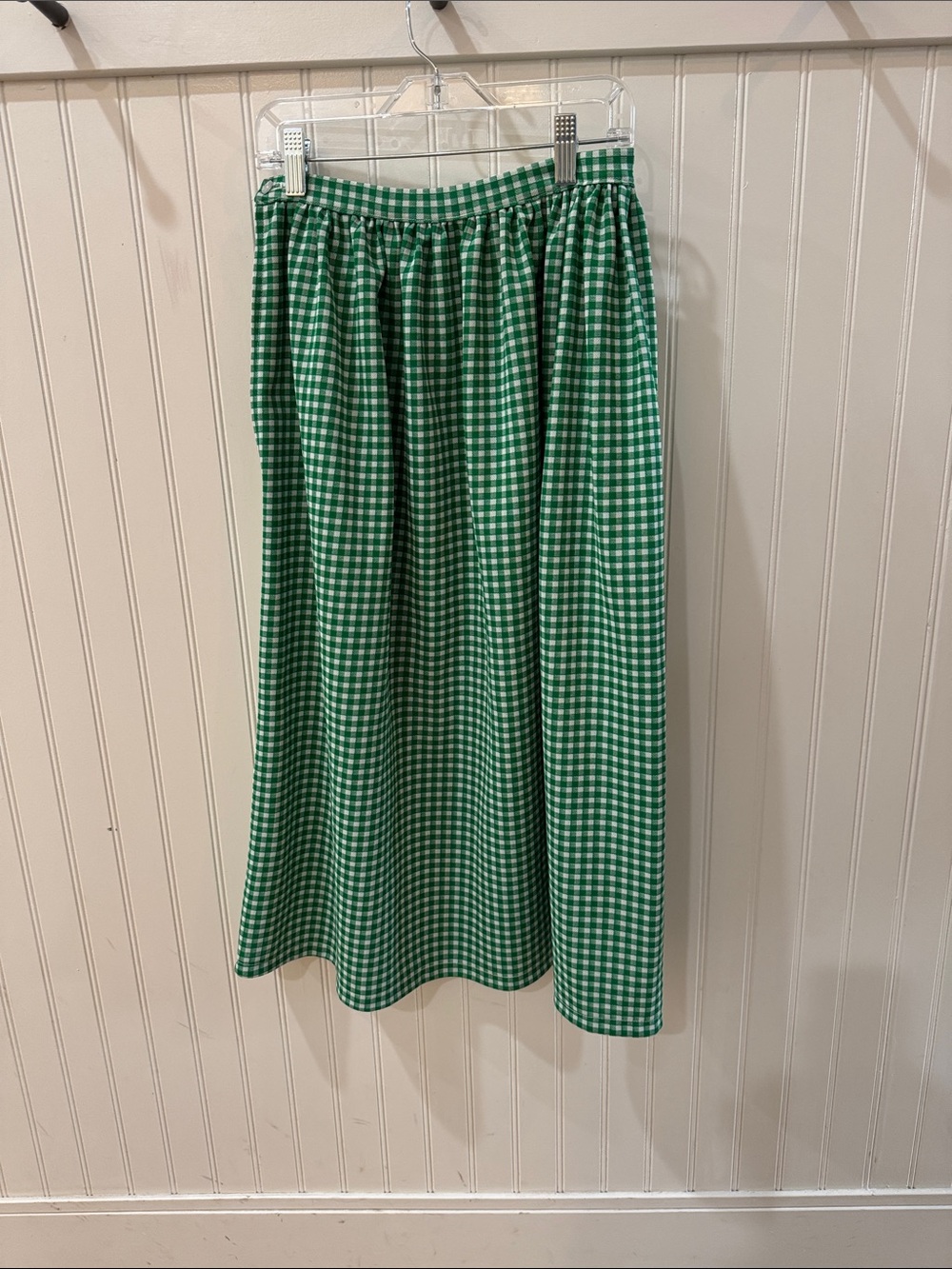 Green Gingham Midi Skirt with Elastic Waist small
